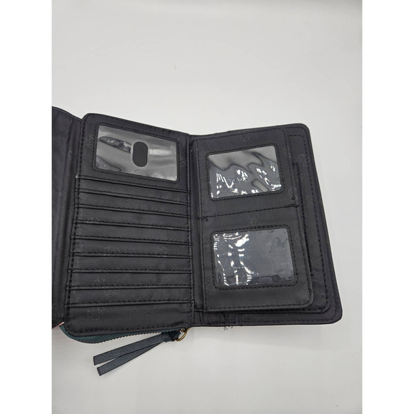 Women's Pink and Black Plaid Bi Fold Long Wallet Card Slots Zipper Pockets - Picture 6 of 8